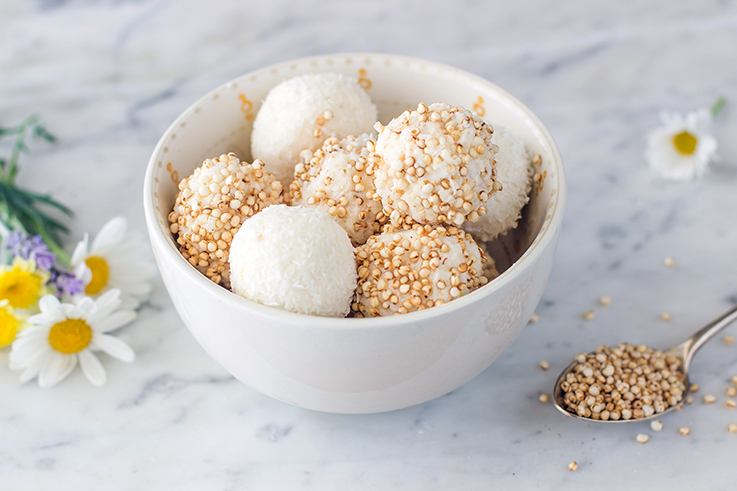 Tartufi alla ricotta e quinoa soffiata