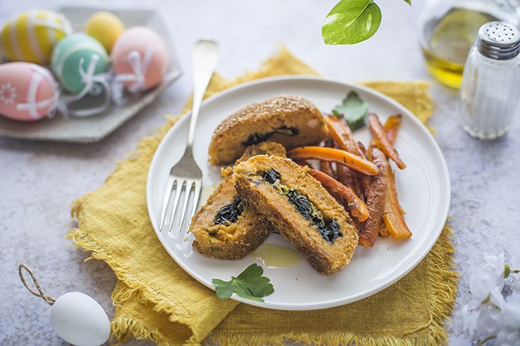 Polpettone di ceci ripieno di spinaci