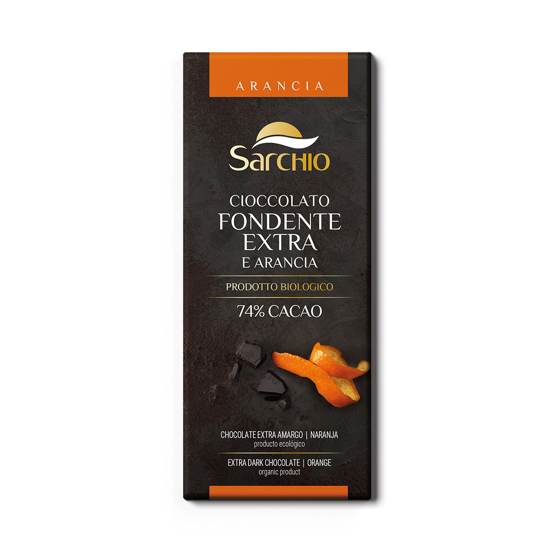 Chocolate amargo extra </br> y naranja 