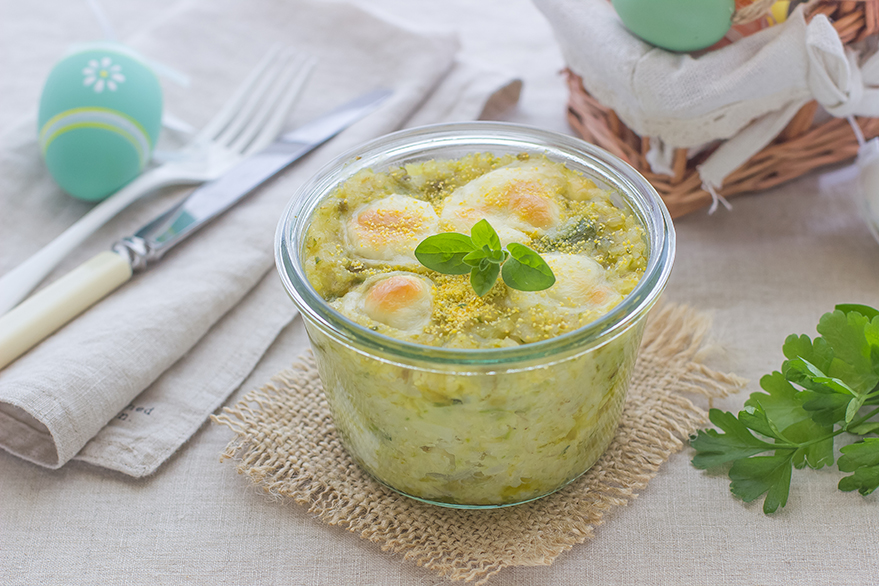 Sformato di riso con piselli e asparagi